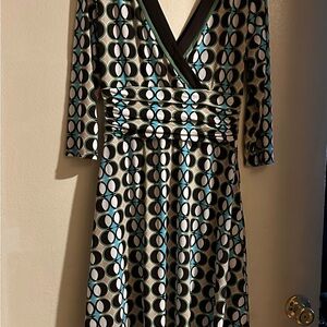 Studio I Black and Blue Geometric Long Sleeve Dress